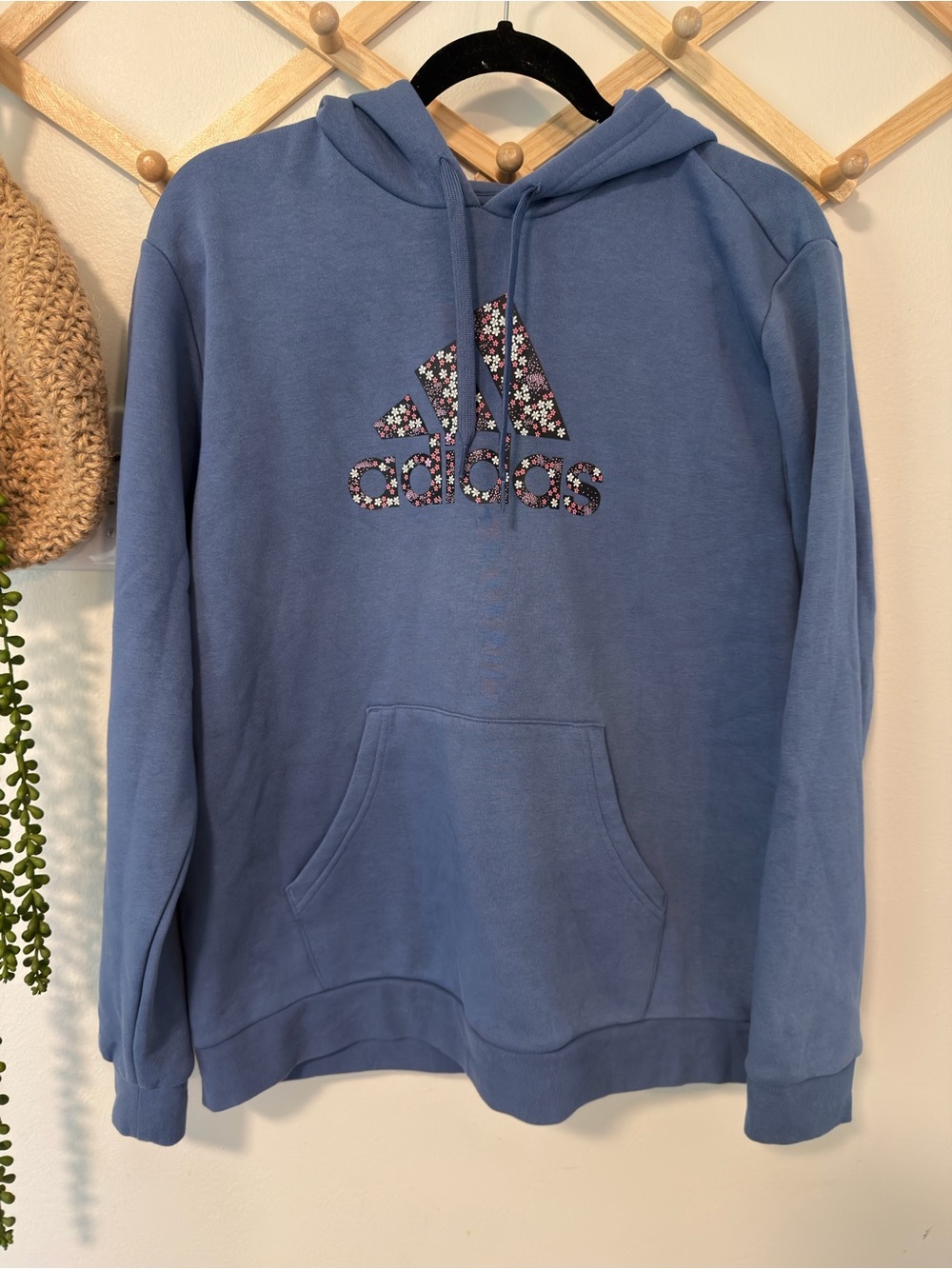 adidas Dusty Blue Hoodie with Floral Logo